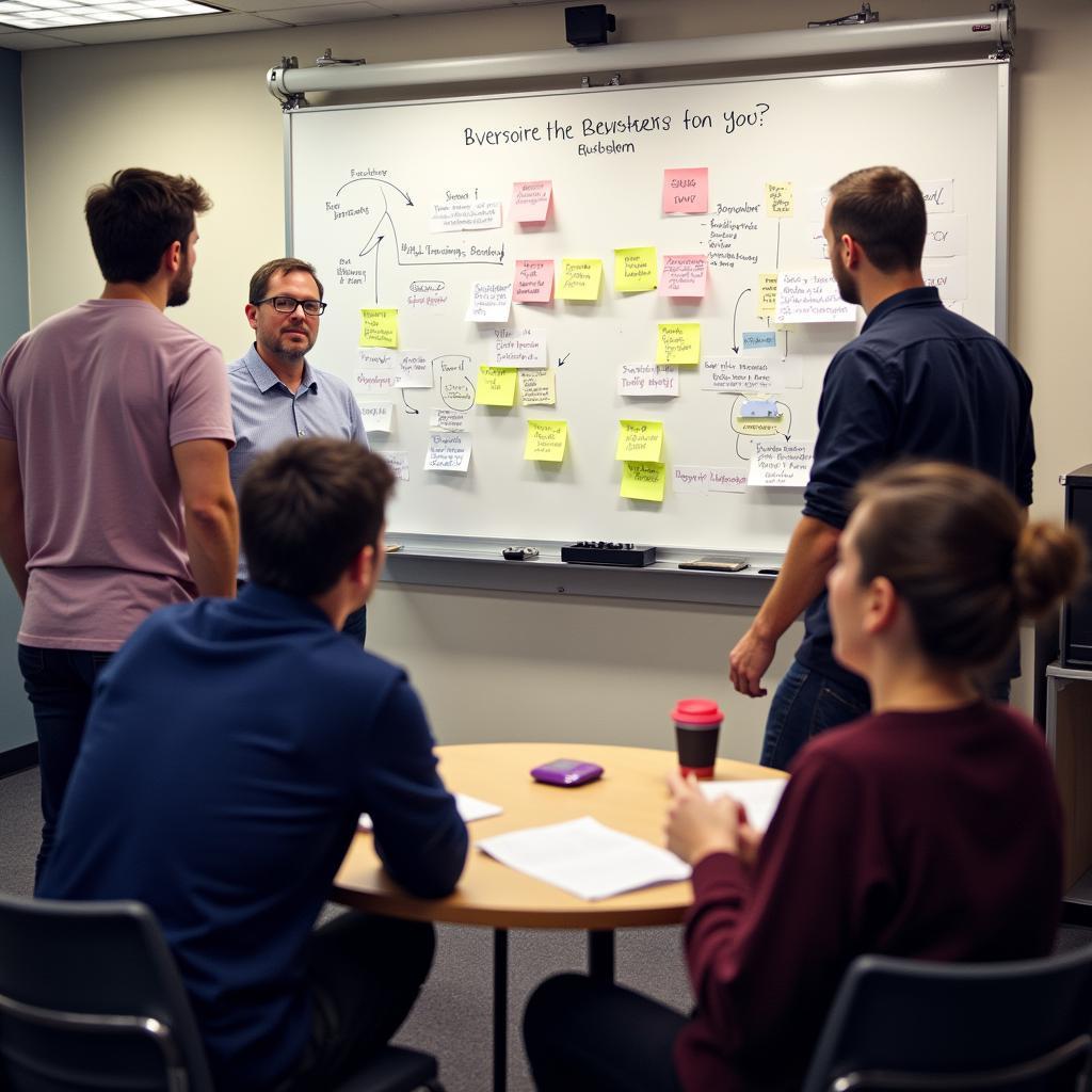 Image showing a brainstorming session where the research problem and objectives are being discussed.