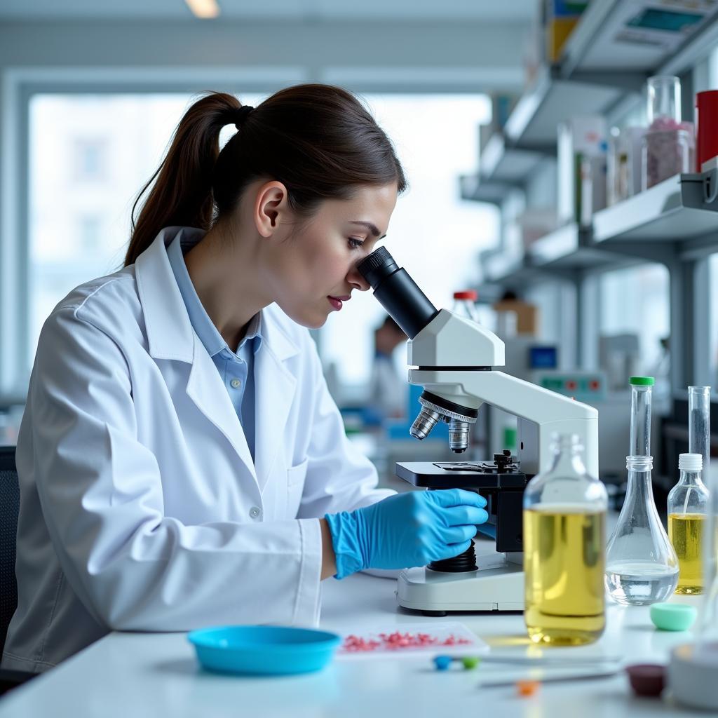 Scientist Analyzing Skin Samples in a Derma Care Research Lab