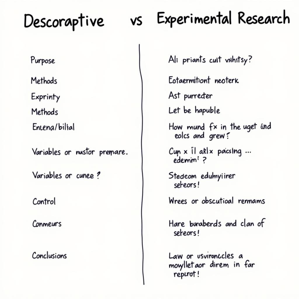 Descriptive vs. Experimental Research Comparison Chart