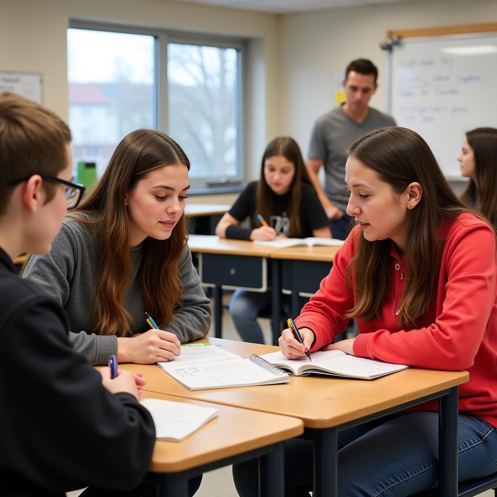 A teacher working with individual students, providing tailored support and instruction.