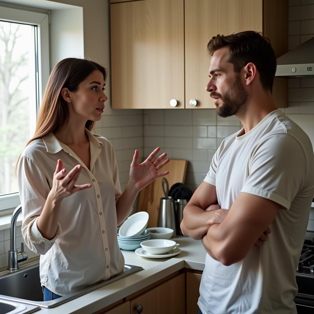 Distressed Couple Arguing in Kitchen