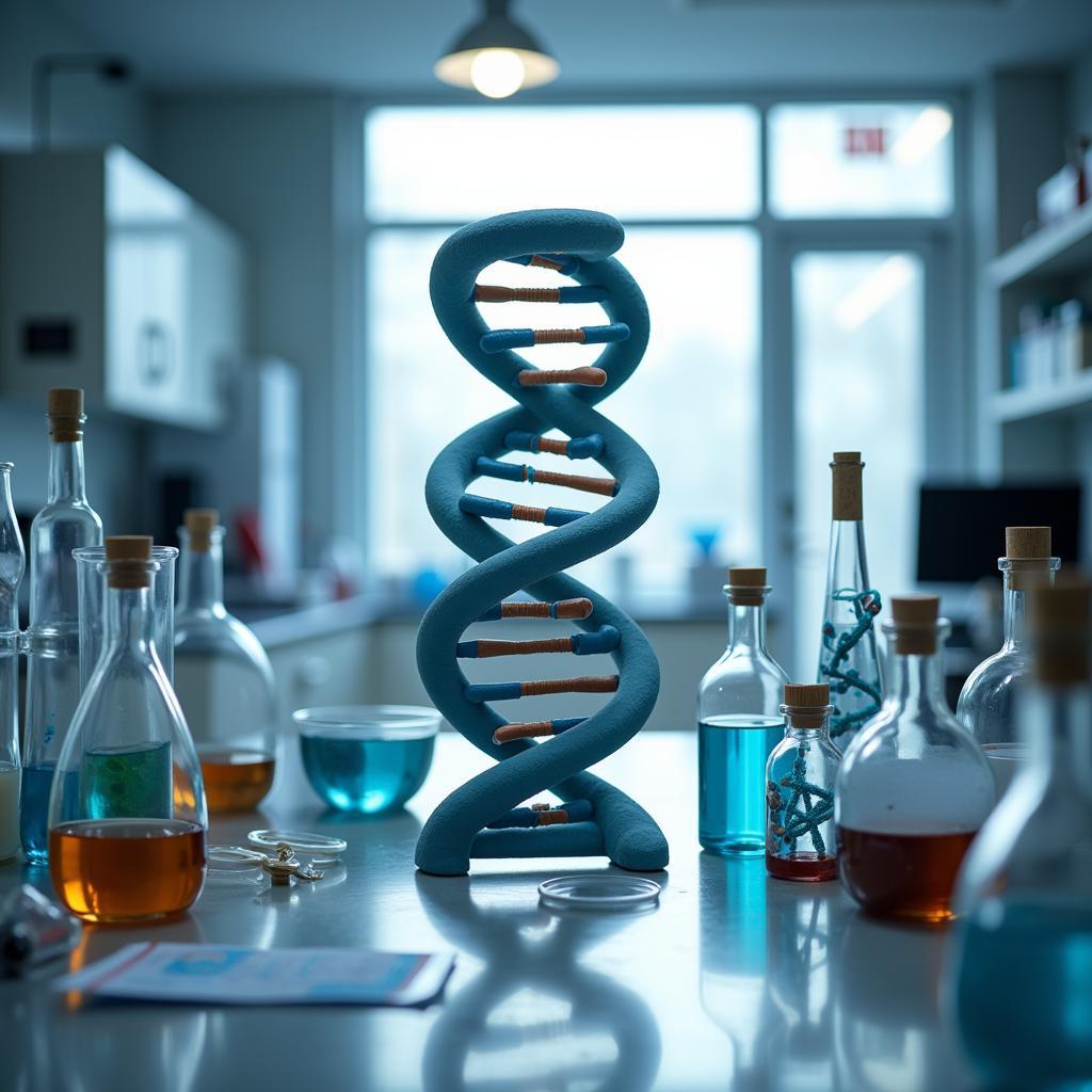 DNA Double Helix Model in a Bioscience Laboratory