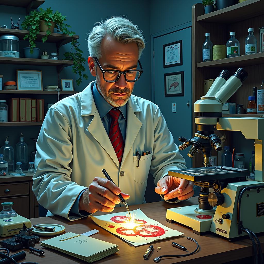 Doctor Hudson examining Scorched samples in his lab