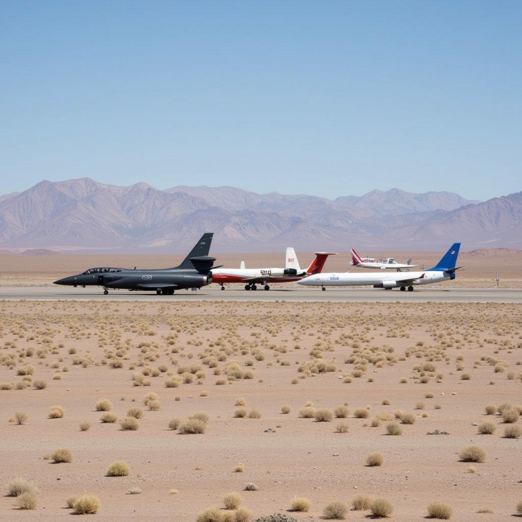 Dryden Flight Research Center and Research Aircraft: An image of various research aircraft parked at the Dryden Flight Research Center, with the Mojave Desert landscape in the background.