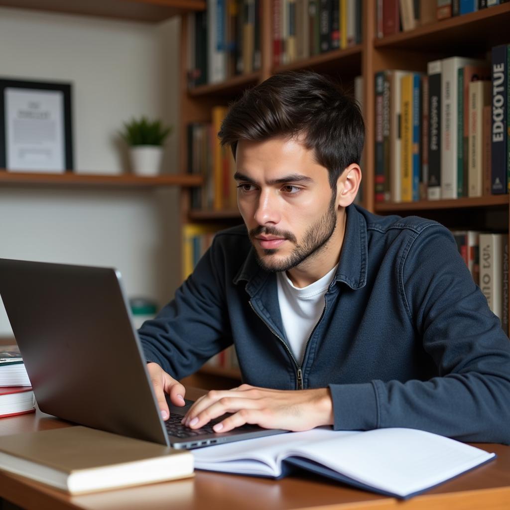 Economics Research Student Working on Laptop