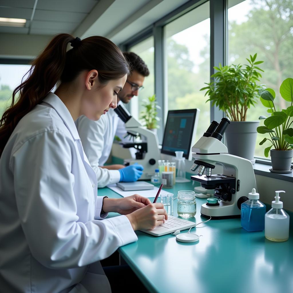 Scientists analyzing samples in a lab