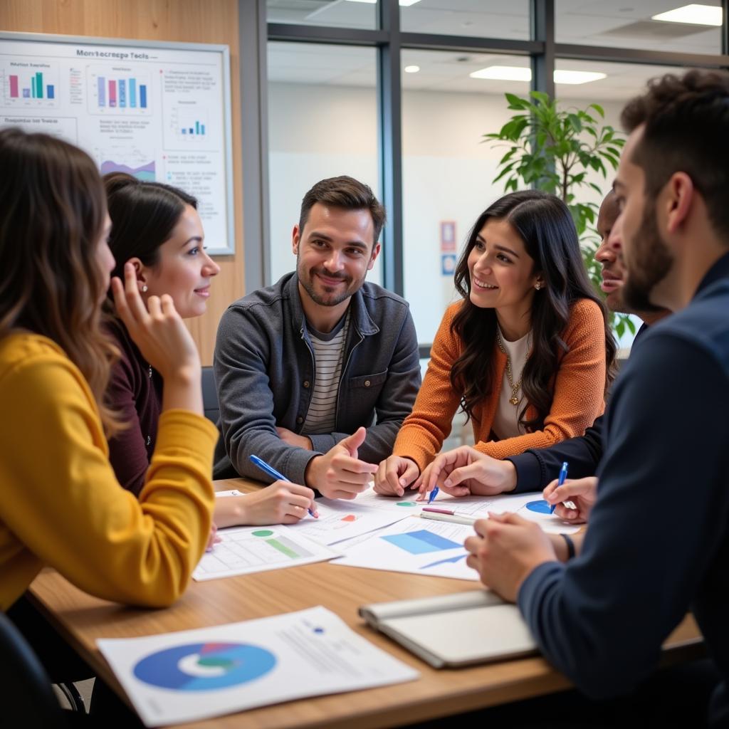 Educational Reform Research Application: An image showing a group of educators and researchers collaborating on a project aimed at improving educational outcomes.