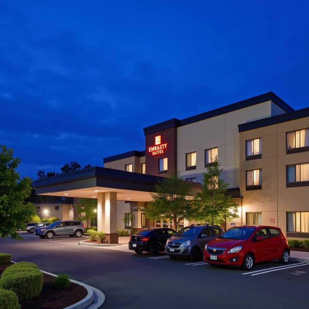 Embassy Suites Raleigh Durham Exterior at Dusk