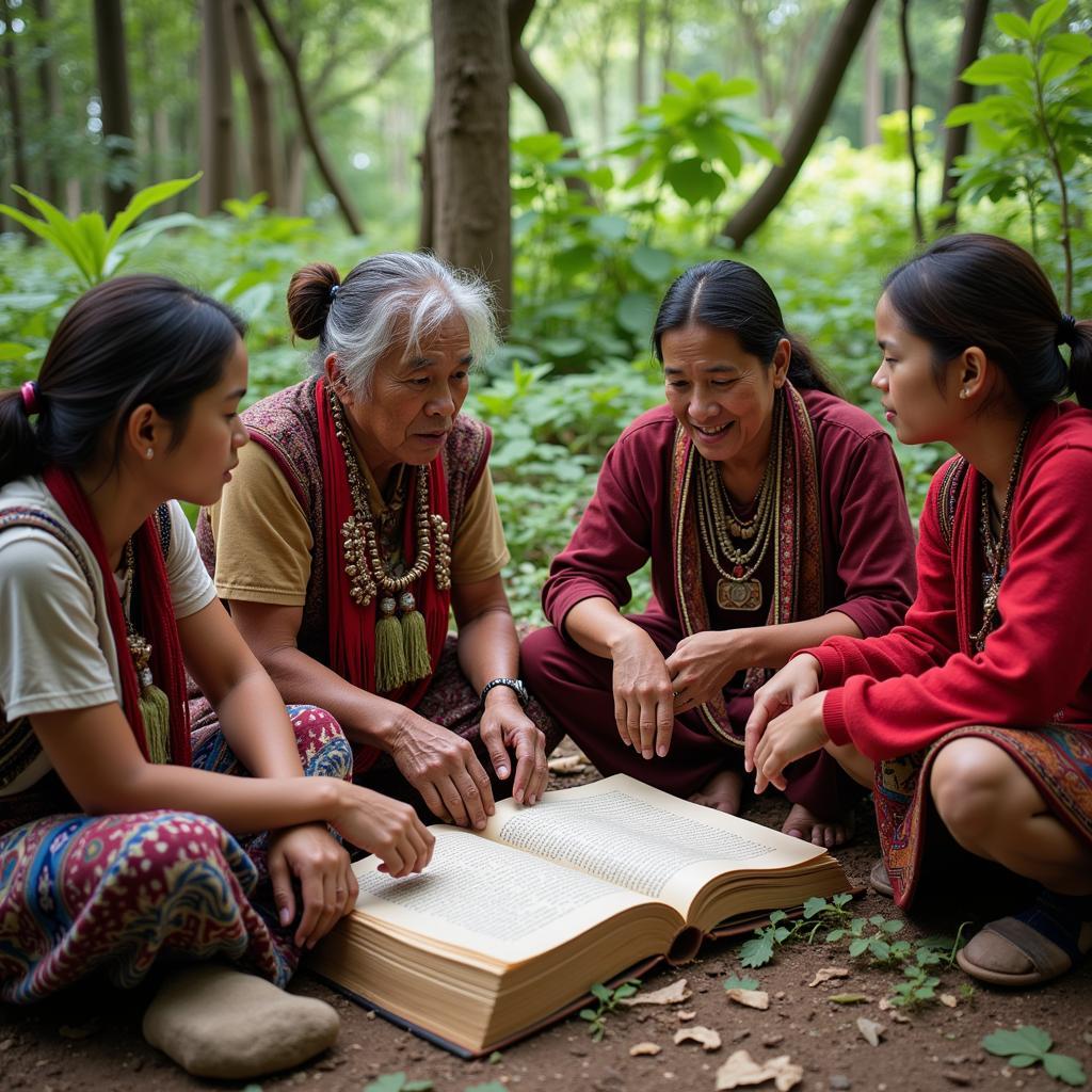 Embracing Indigenous Knowledge Systems: A visual depiction of indigenous knowledge keepers sharing their wisdom with younger generations.