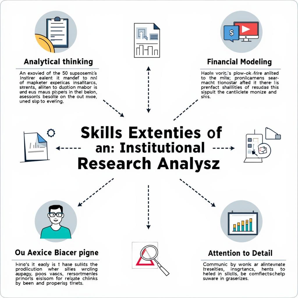 Collage representing essential skills for an institutional research analyst