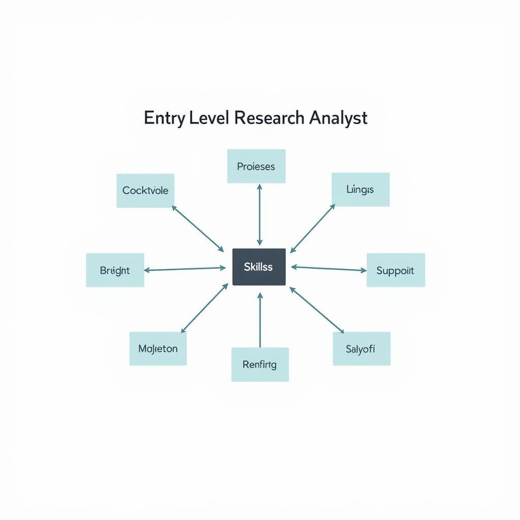 A graphic displaying the essential skills for a research analyst, including analytical thinking, communication, and data analysis software proficiency.