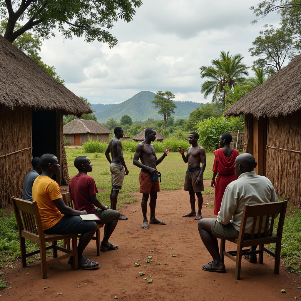 Ethnographer conducting interviews in a remote village