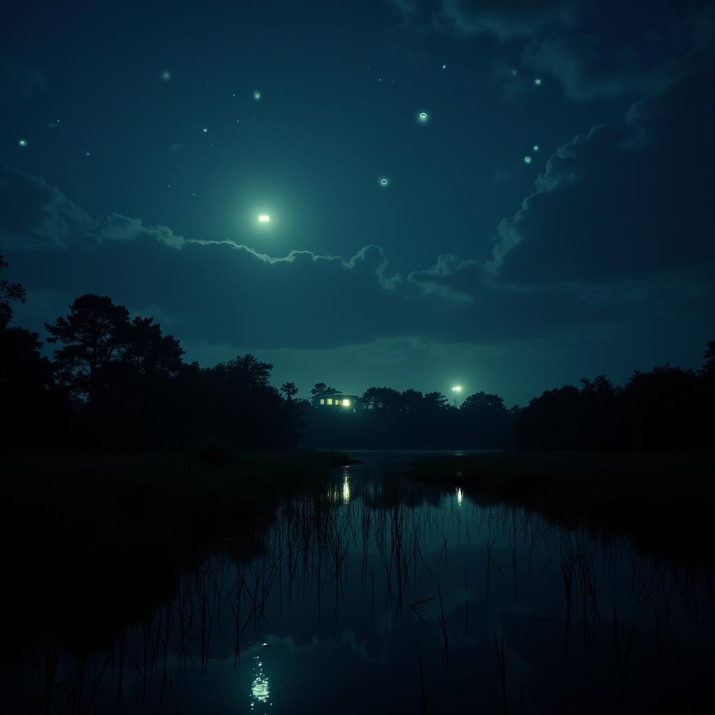 Mysterious lights appearing in the Everglades night sky above the research center