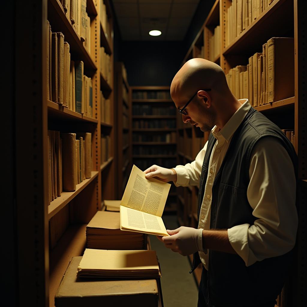 Researcher Examining Historical Documents in an Archive