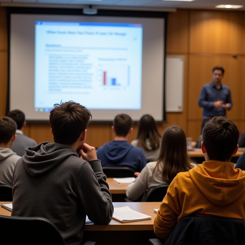 Undergraduate student exploring research opportunities by attending a departmental seminar.