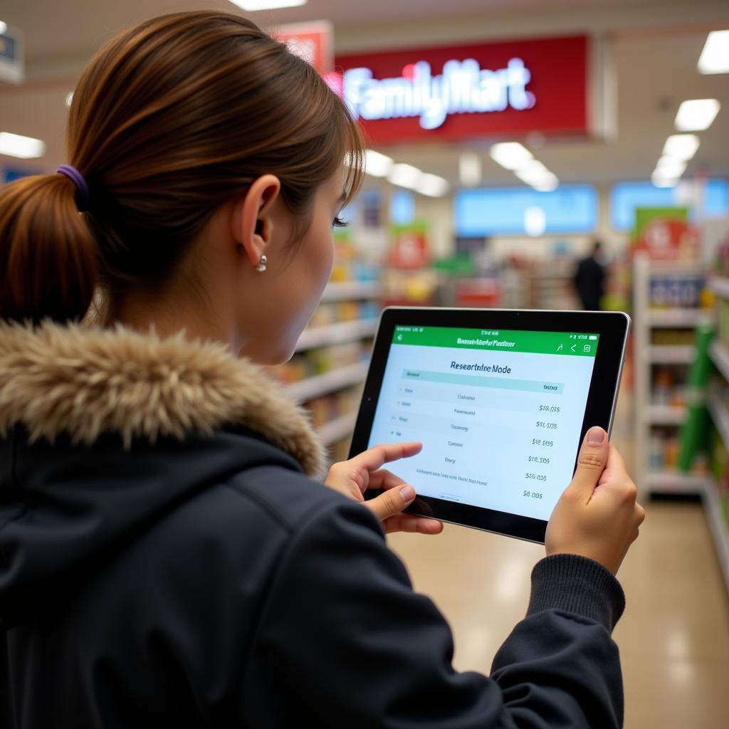 Family Mart Customer Completing a Survey with Research Partner Code