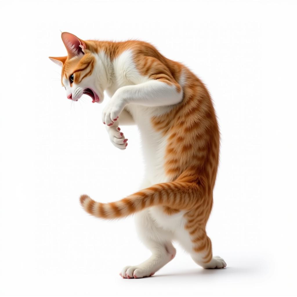 Feline Communication: A cat arching its back, illustrating defensive body language.