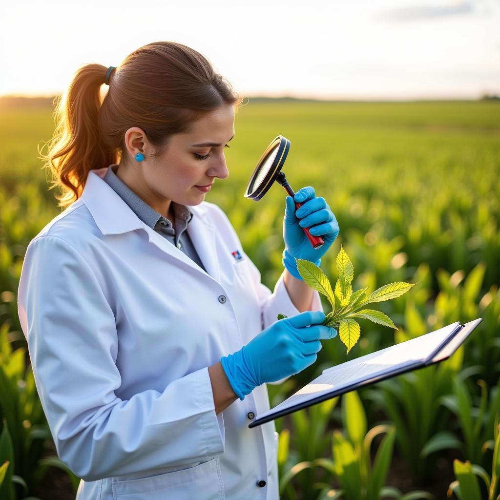 Field Crops Research Scientist Examining Plants in a Field