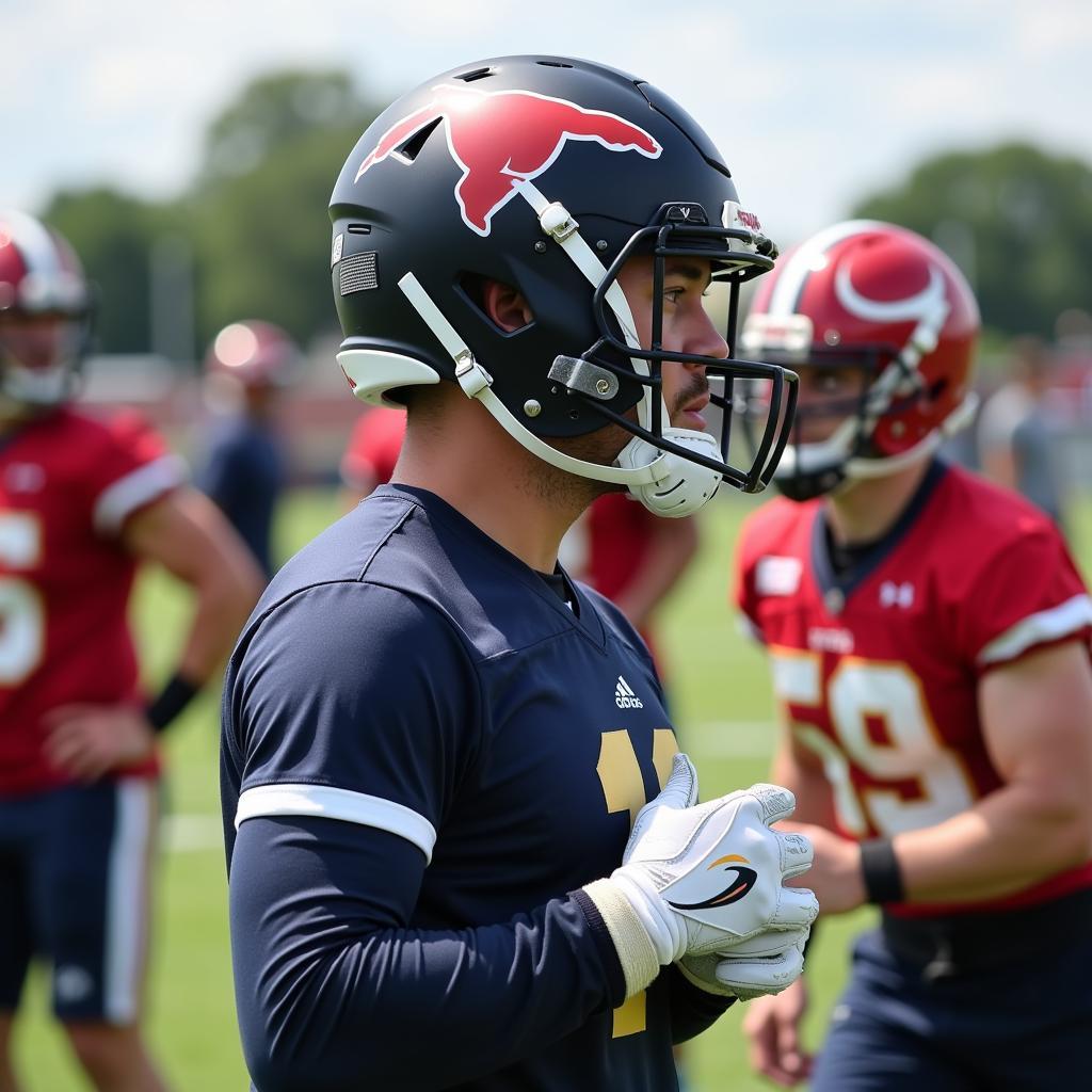 Football Players Practicing with Guardian Caps