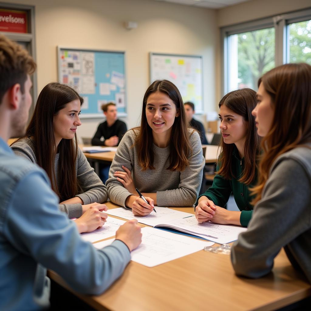 Students engaged in a lively discussion as part of the Freshman Research Initiative