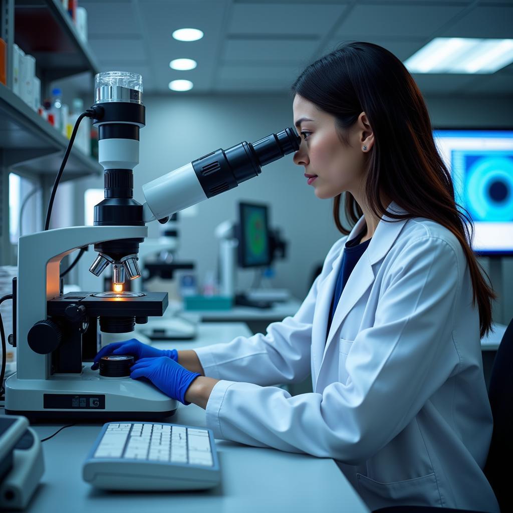 A scientist works with advanced lab equipment, representing cutting-edge research.