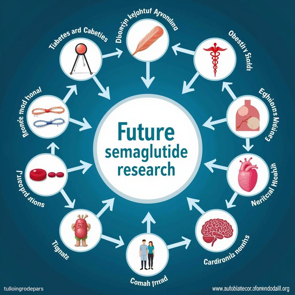 A futuristic representation of potential semaglutide applications in various medical fields.