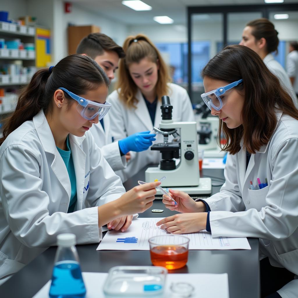 Students working in a research lab during their gap year