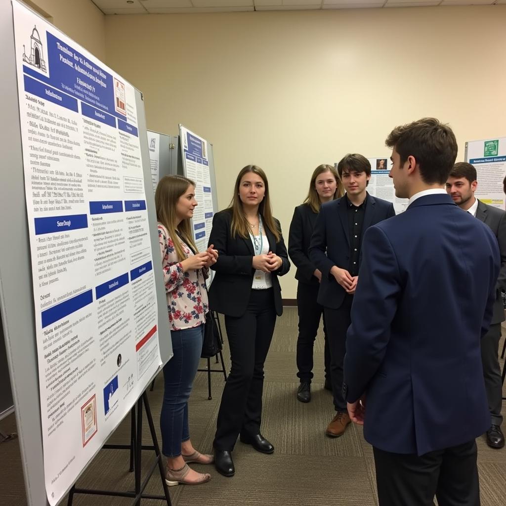 Students engaging at a poster session at the Georgia Undergraduate Research Conference