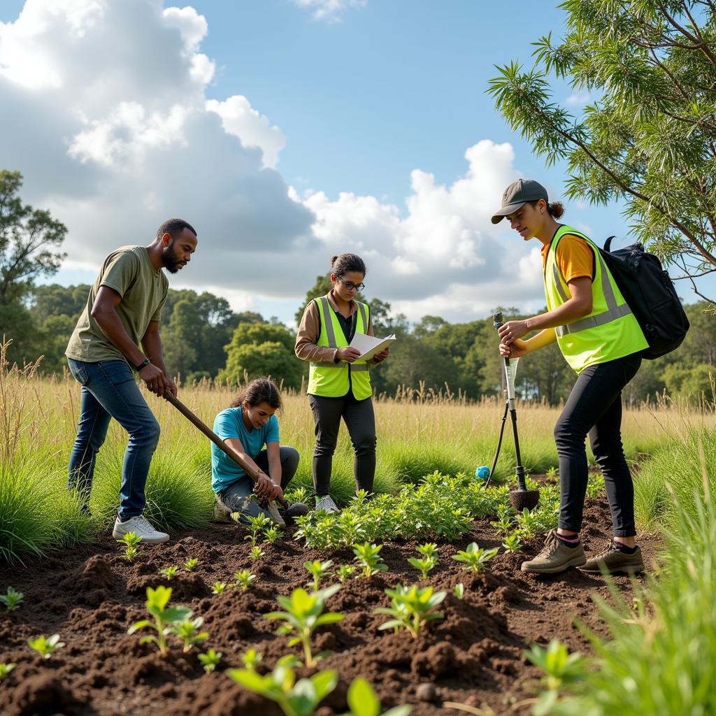 Scientists Conducting Field Research in a Grasslands Research Center