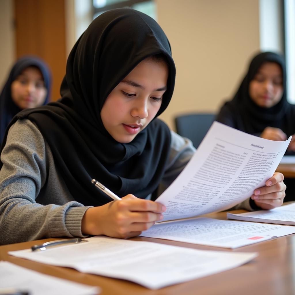 Hafsa reviewing the final draft of her research paper