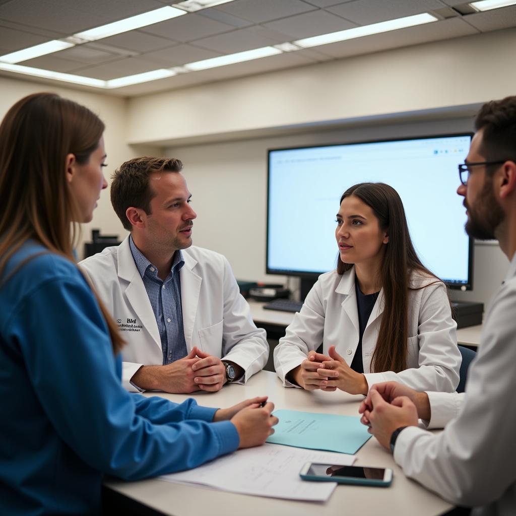 Researchers collaborating at the Helen Diller Family Cancer Research Building