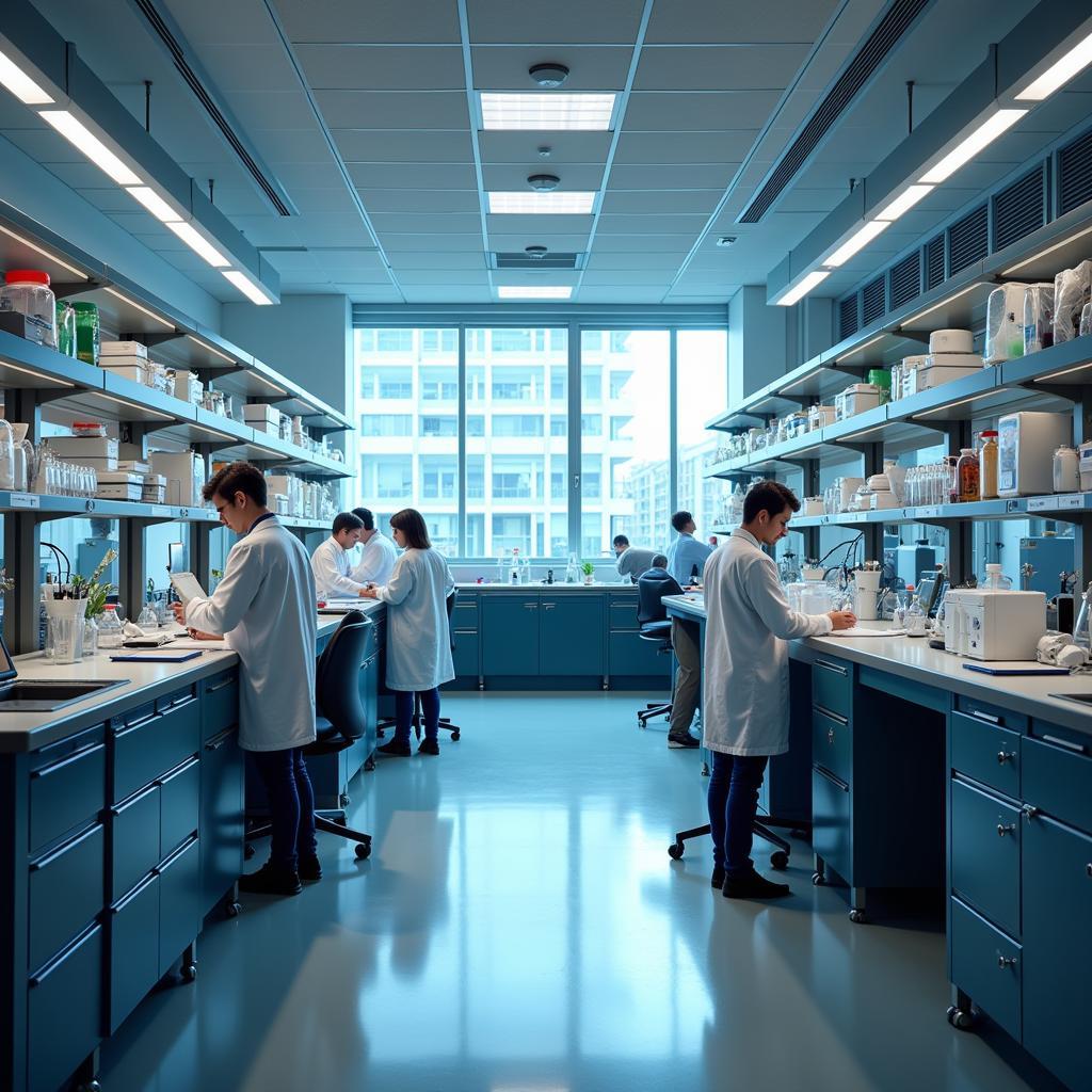 Researchers working in a lab at the Helen Diller Family Cancer Research Building