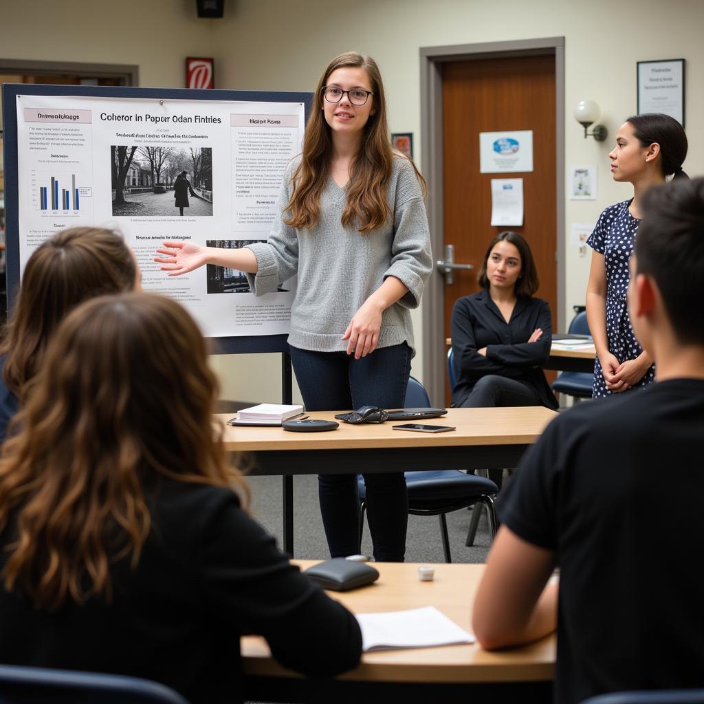 High school student presenting paranormal research findings