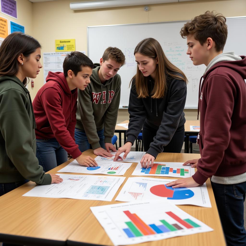 High school students analyzing social dynamics in a group project