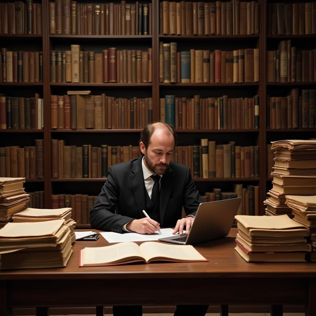 Historian Working in Archive Room