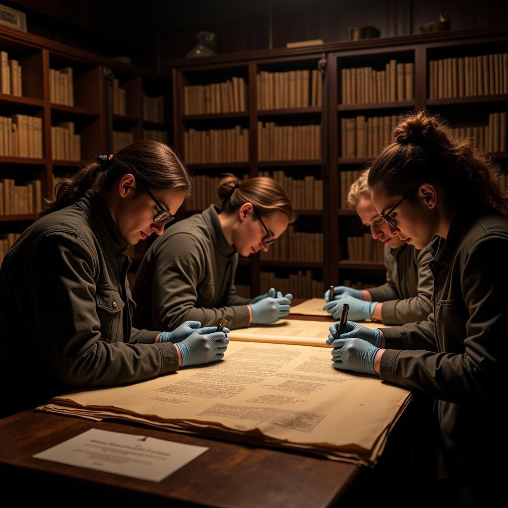 Historical Researchers Examining Documents