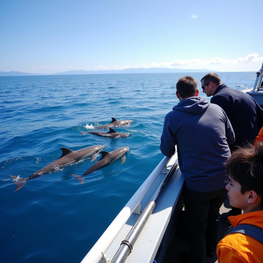 Researchers observing dolphin behavior in the wild