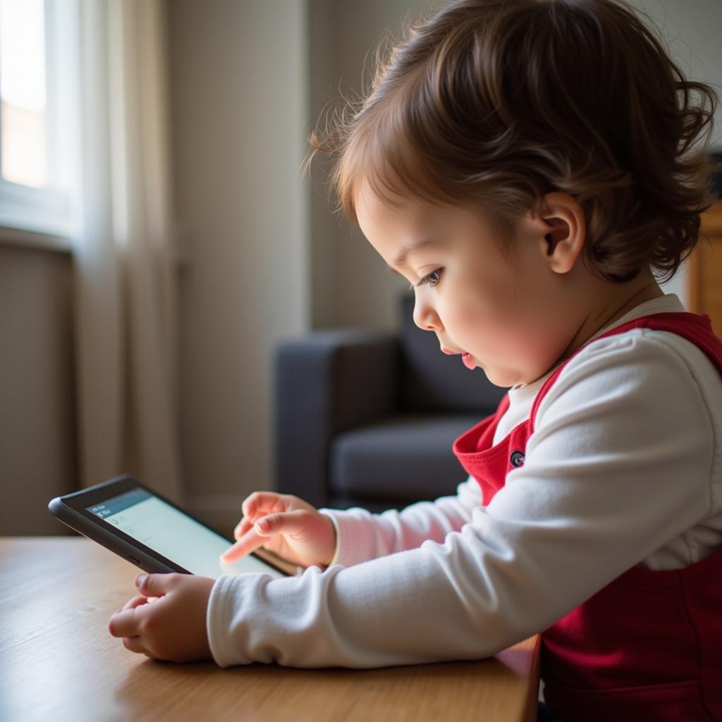 The Impact of Technology on Early Learning: A child interacts with a tablet.