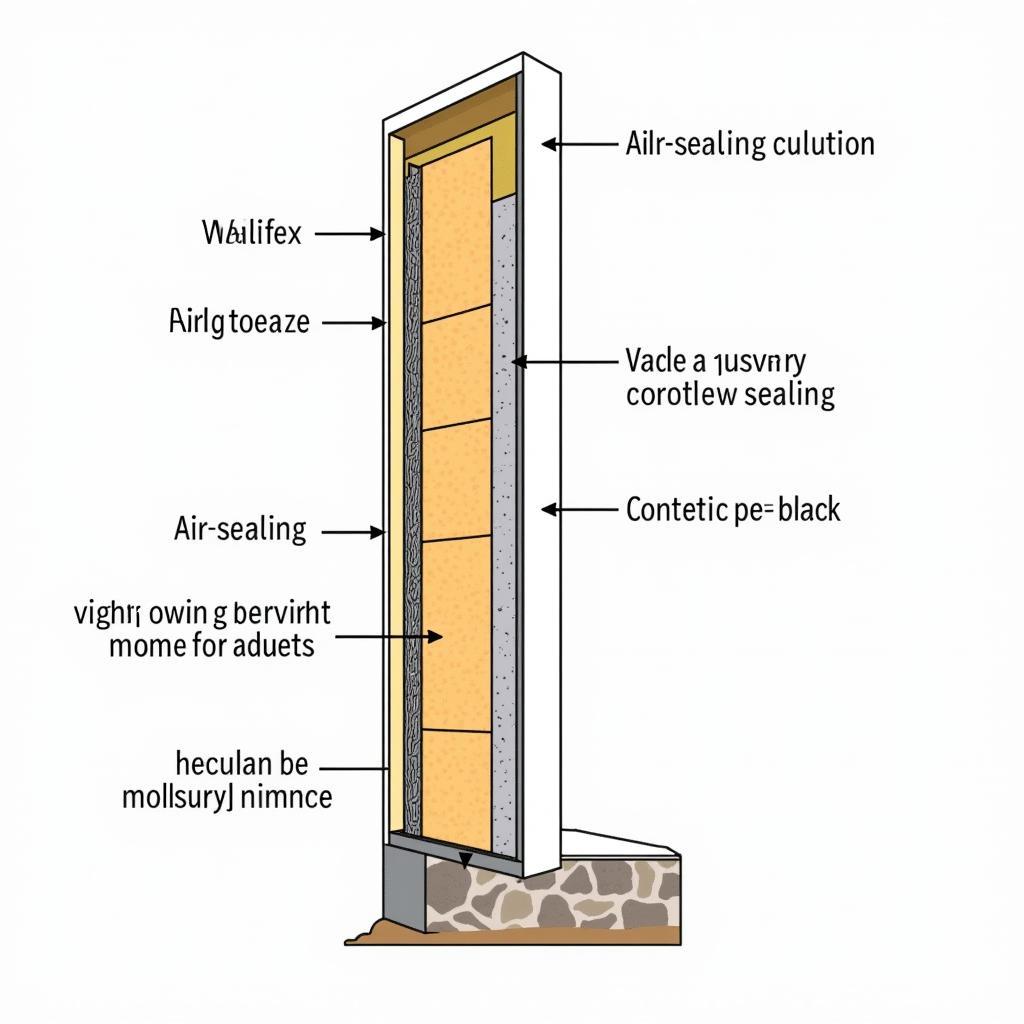 Diagram Illustrating Insulation and Air Sealing Techniques in a Cold Climate House Wall