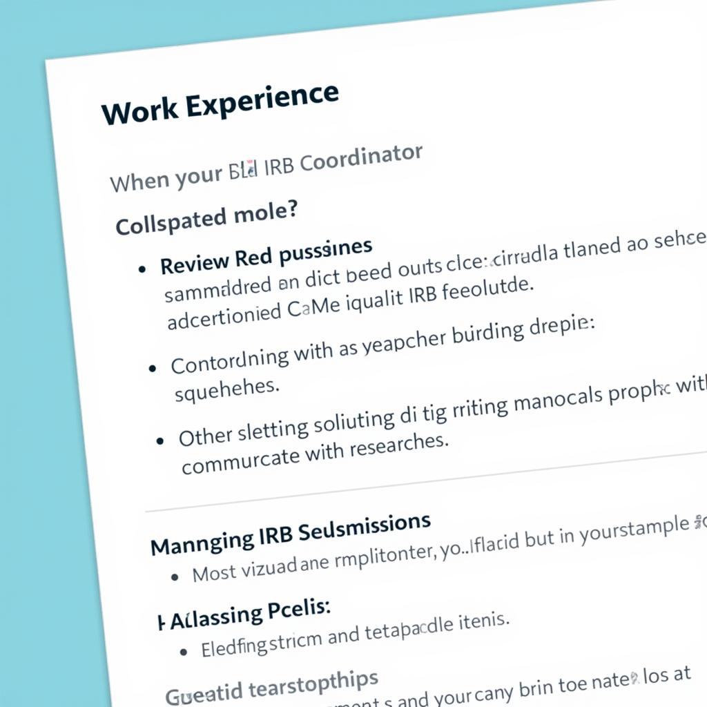 IRB Coordinator Work Experience Example