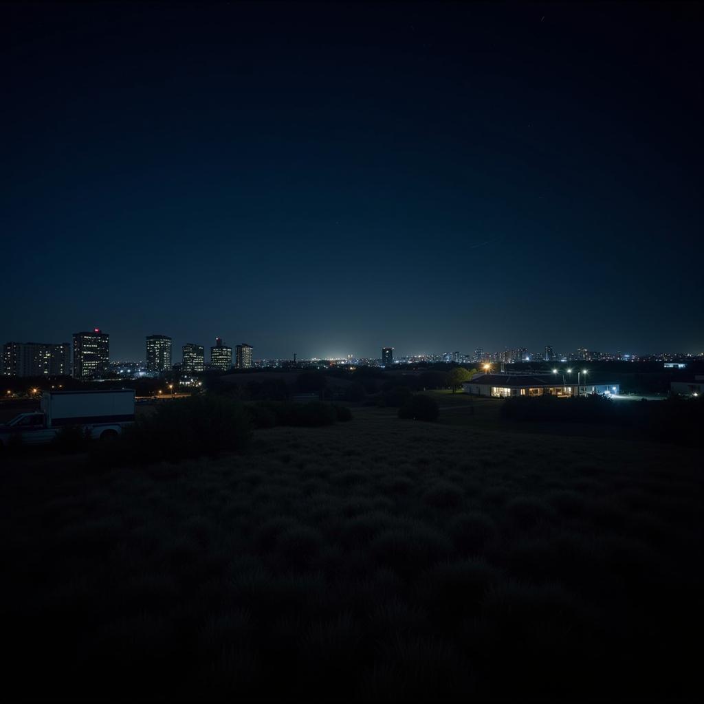 Isu Research Park at night with strange lights flickering in the distance.