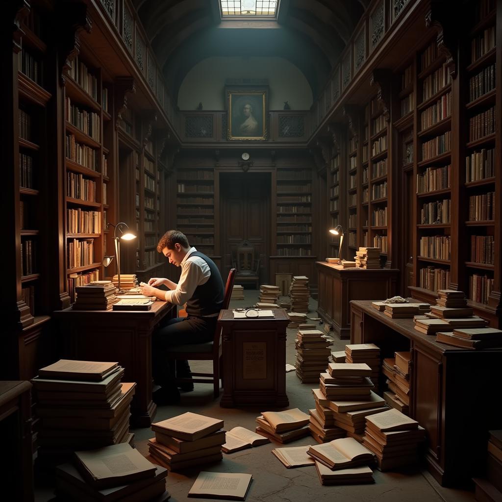 Italian Researcher Working in a Library