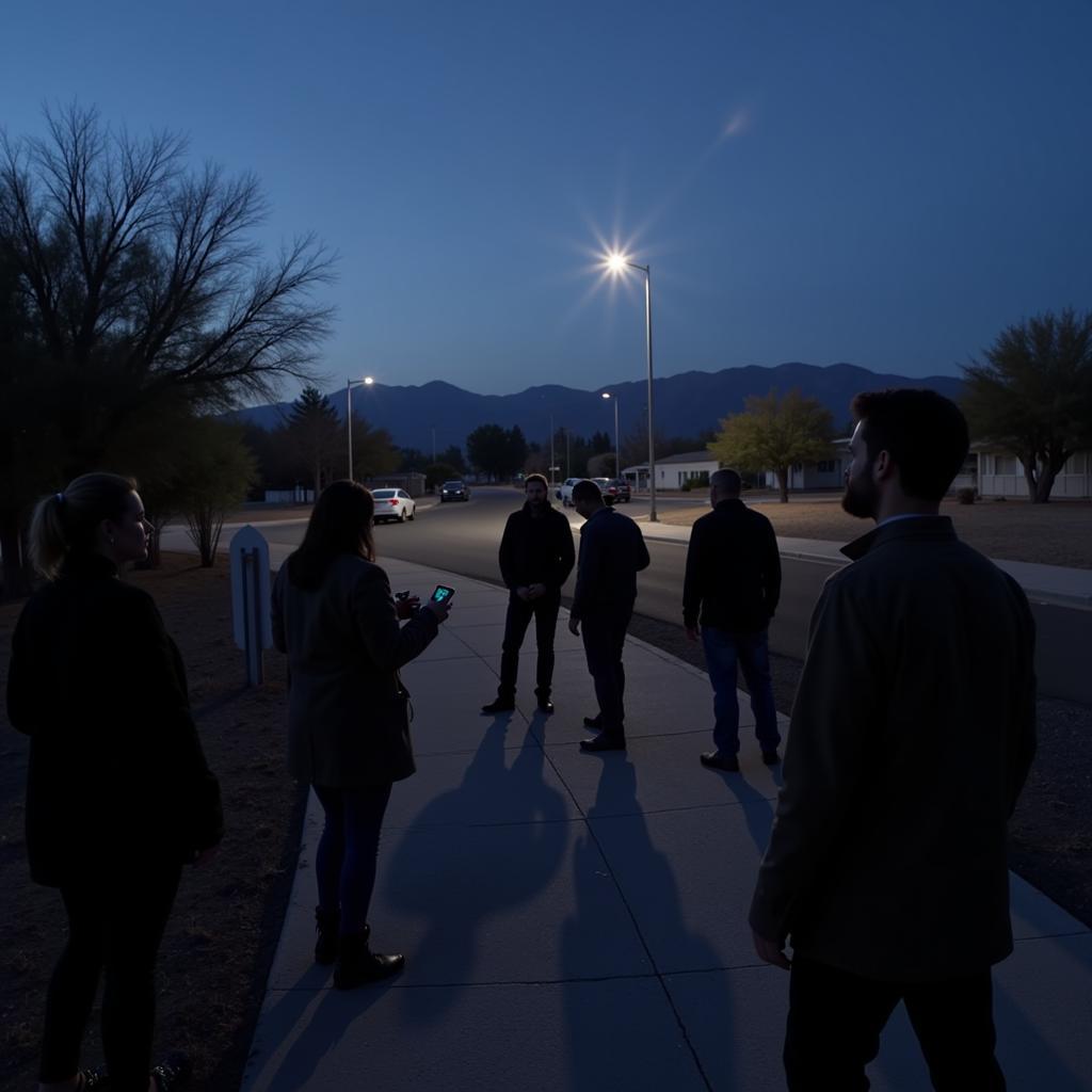 Paranormal investigation at La Quinta Research Parkway, featuring equipment and investigators searching for evidence of paranormal activity.