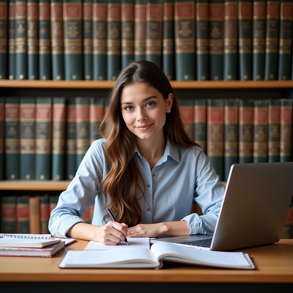 A student diligently studying legal research and writing materials.