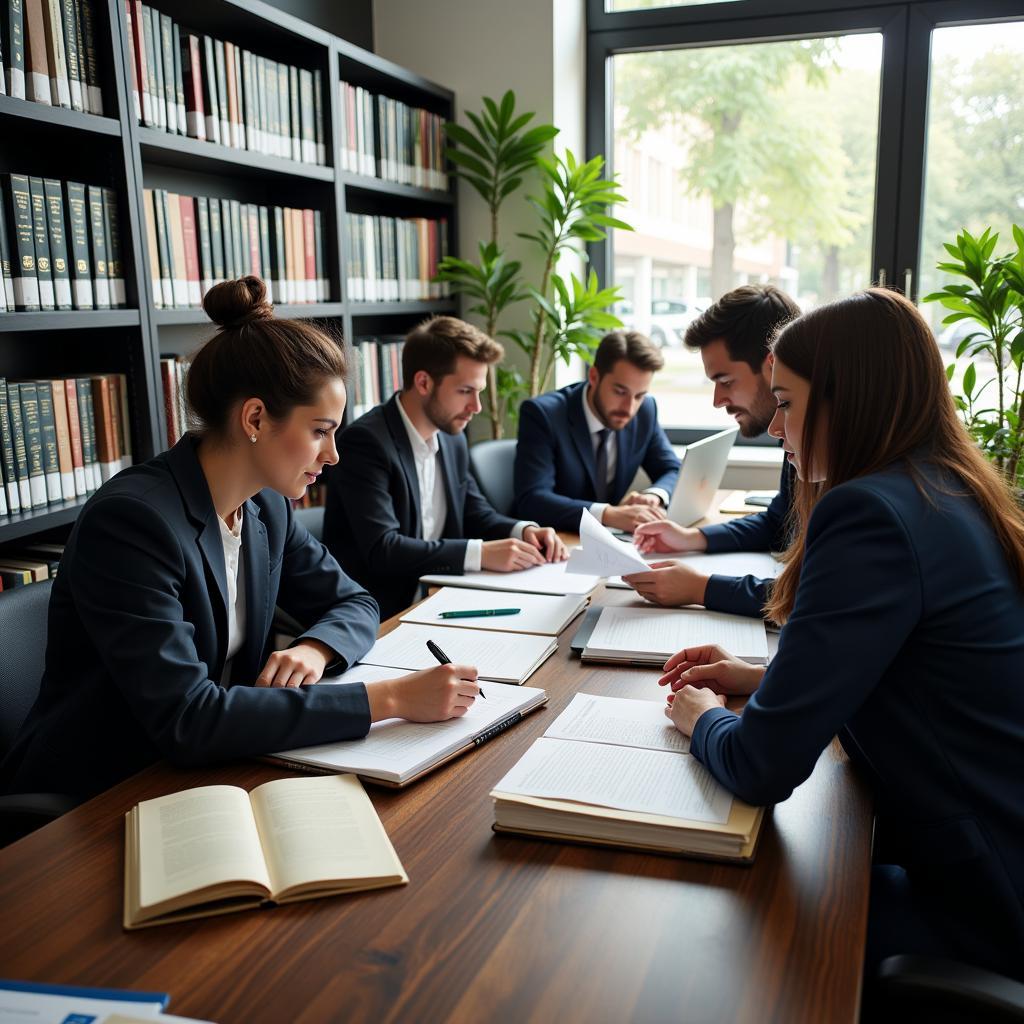 Legal research firm team working on a complex case