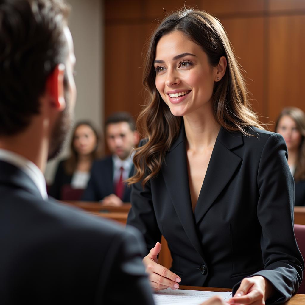 Lawyer presenting a case in court, utilizing skills learned in a legal research and writing program