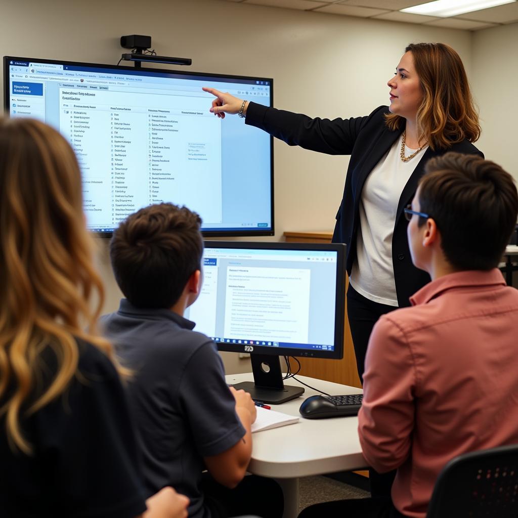 Librarian training patrons on using research databases