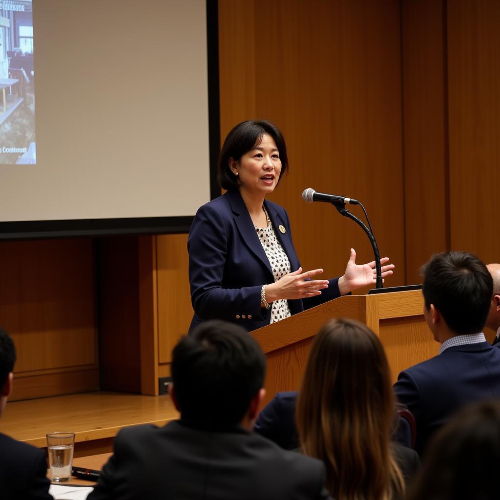 Machiko Masumoto presenting her research on post-traumatic stress