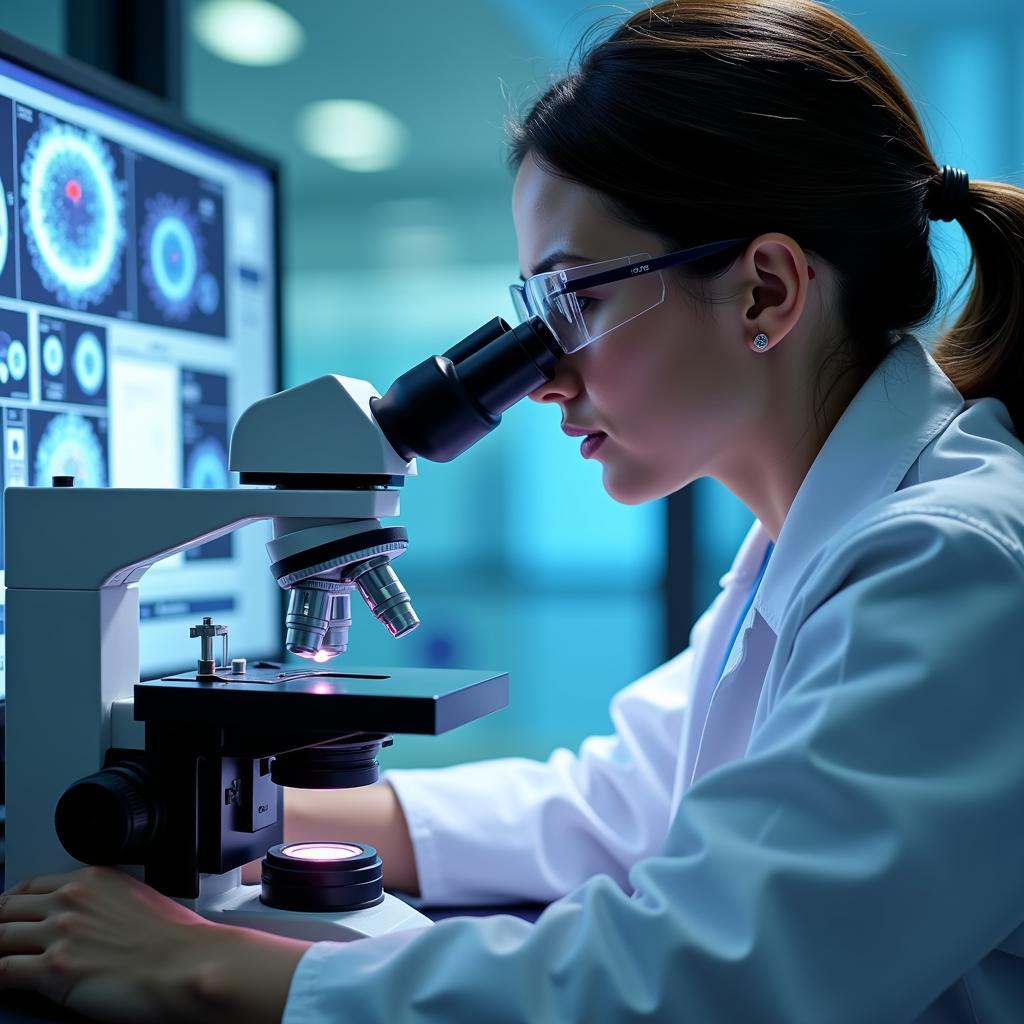 Scientist examining cancer cells at MaineHealth Institute for Research