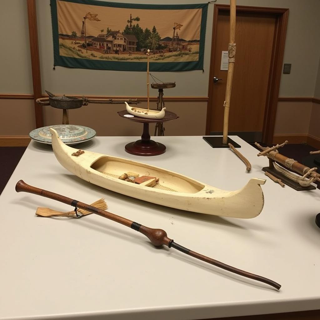 Artifacts related to Makah whaling traditions displayed at the Center